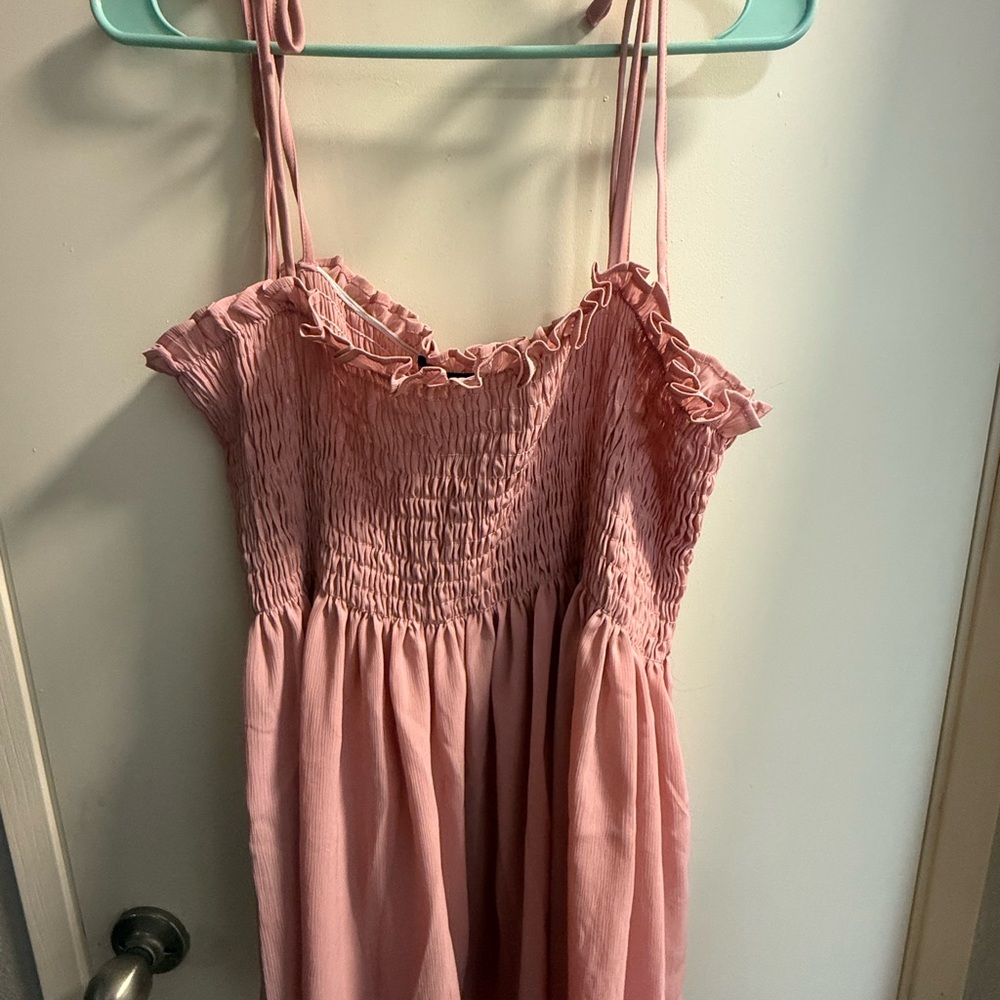 Pink Ruffled Smocked Tank Top